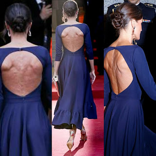 Queen Letizia of Spain wears miphai backless dress