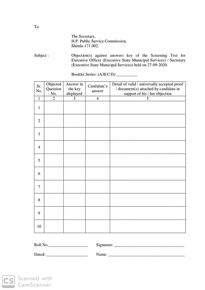 HPPSC executive officer exam 27 September question paper answer key 2020 secretary