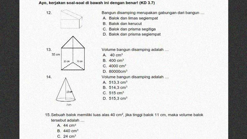 Soal PAT Kelas 6 SD/MI Matematika dan Kunci Jawabannya