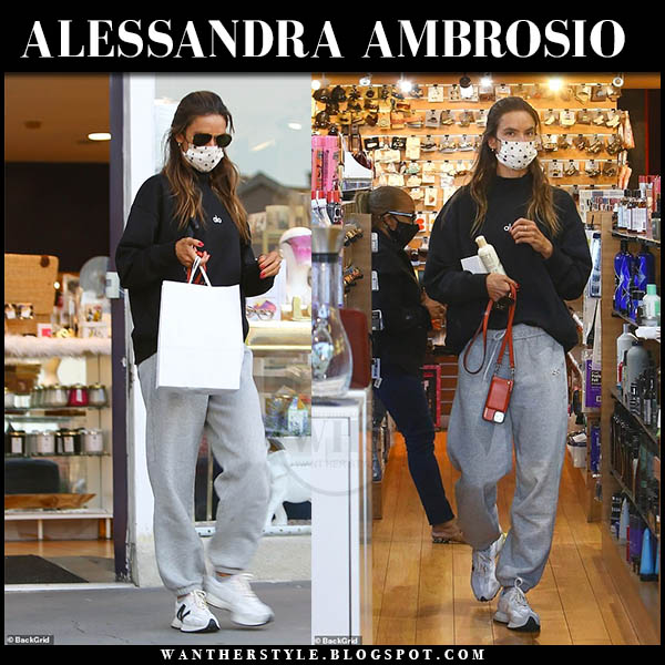 Alessandra Ambrosio in black sweatshirt and grey sweatpants