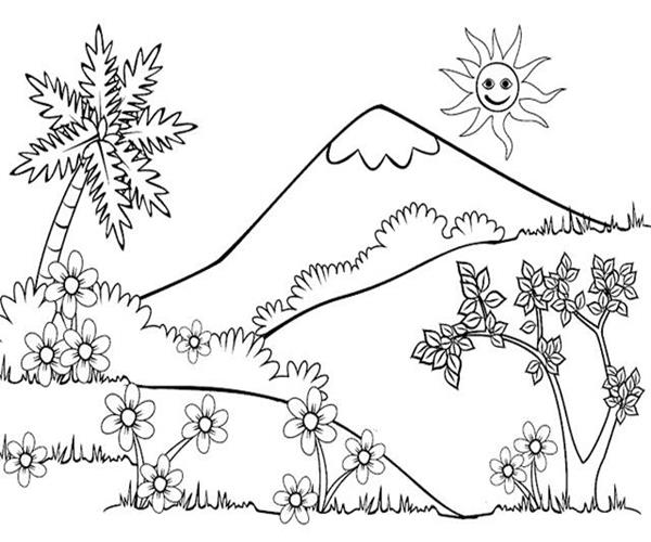 gambar mewarnai pemandangan gunung