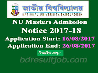 National University Masters admission Circular 2017-18