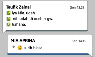 balesan chat bbm dari si Mia. Emotnya enggak harus gitu juga sih.. ckckck