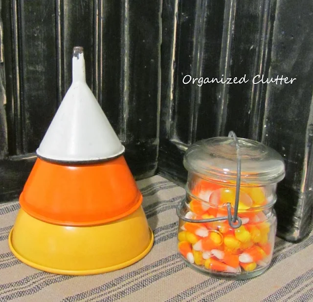 Funnels re-purposed as candy corn