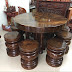 Bộ bàn ghế gỗ tròn liền khối gỗ cẩm mun vân đẹp