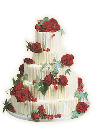 Five tier elegant hexagon wedding cake pictures with roses and baby's breath