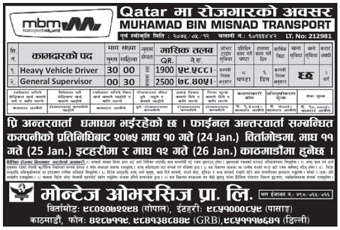 Jobs in Qatar for Nepali, Salary Rs 78,405