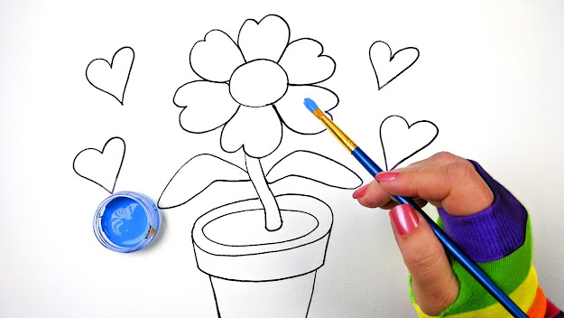 How To Draw Color And Paint Flower Pot Coloring Page For Kids To Learn  Coloring Step By Step Drawing