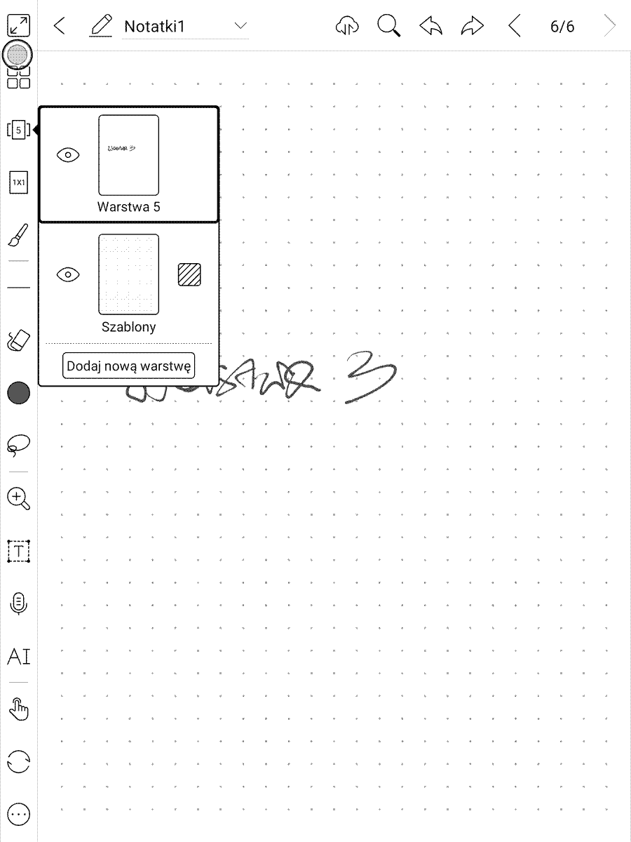 Onyx Boox Note Air – ustawienia tła kartki w aplikacji Notatka