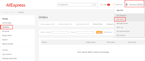aliexpress siparişlerim