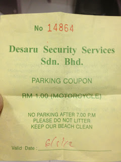 Parking coupon for Desaru beach car park