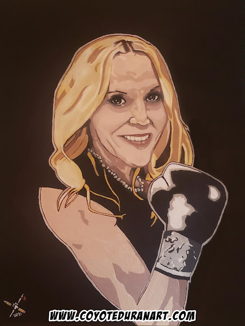 Terri "The Boss" Moss. Acrylic paint on 12" X 16" canvas panel. Art by Coyote Duran