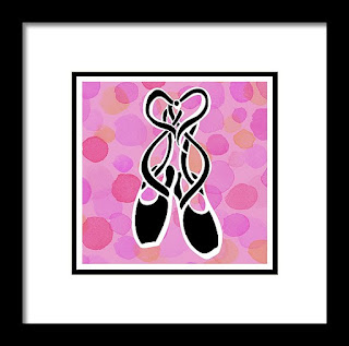 Black Watercolor Ballet Shoes On Pink Polka Dots by the Artist Irina Sztukowski 