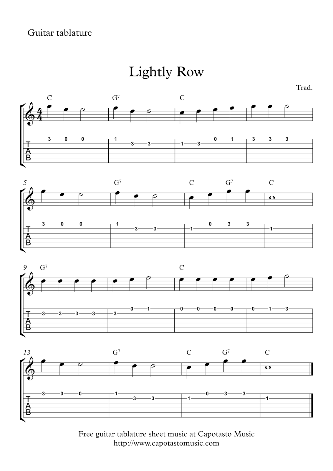 Free guitar tablature sheet music | Lightly Row