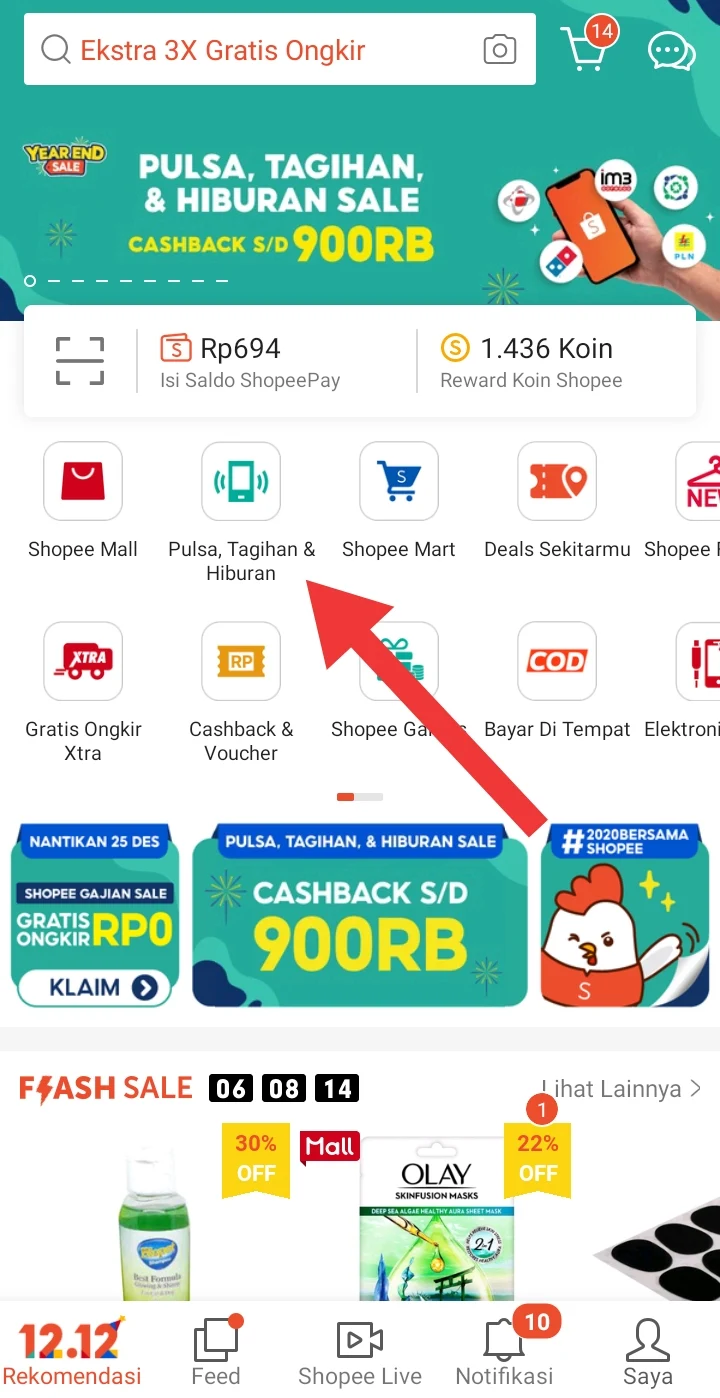 Cara Membeli Pulsa di Menu Shopee Terbaru