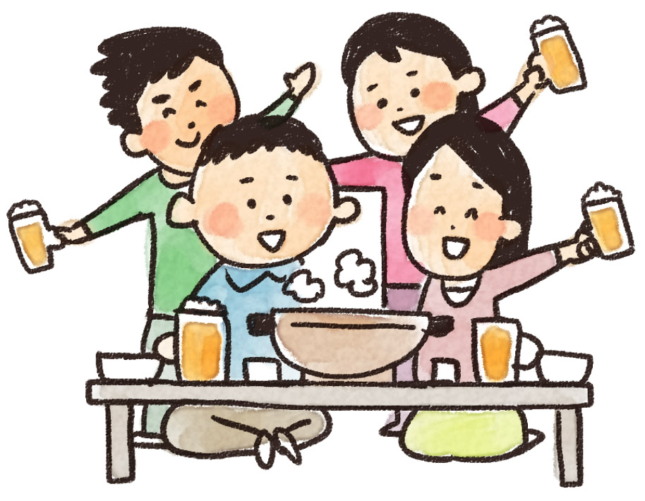 忘年会のイラスト 鍋とビールで乾杯 ゆるかわいい無料イラスト素材集