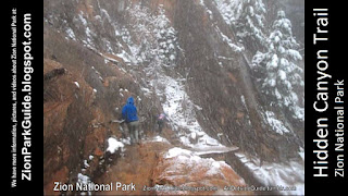 Zion National Park - Snow Hike - Hidden Canyon Trail - Hiking along chains