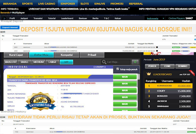 Bukti Kemenangan Bapak Agung SIHOMBING DENGAN TOTAL WITHDRAW Rp 60,700,000.00