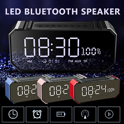 GS707 Wireless LED Bluetooth 4.2 Speaker Soundbar Alarm Clock USB TF AUX FM Radio Receiver 