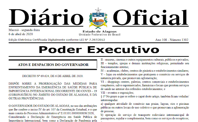 Em Alagoas, novo decreto prorroga medidas de isolamento social para conter avanço do coronavírus 