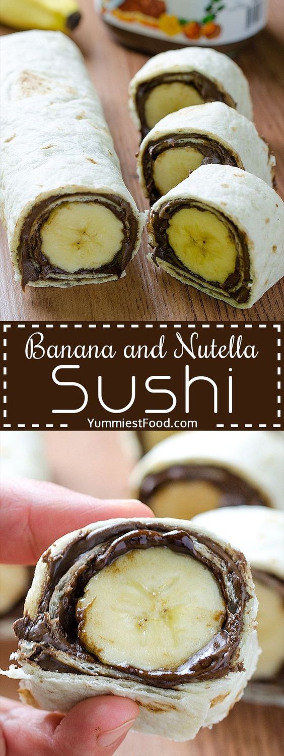 Banana and Nutella Sushi - Delicious, cute, easy and quick! Easy and healthy snack! Kids will love this Banana and Nutella Sushi!