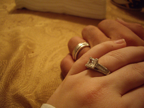 Engagement rings are often worn on the fourth finger of the left hand 