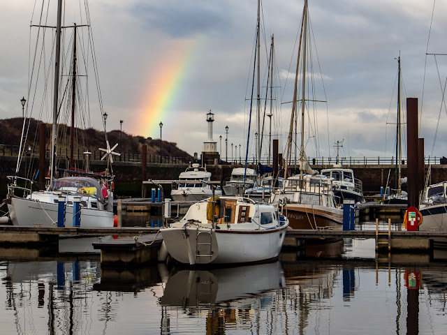 Photo of a rainbow over Maryport Marina on Sunday afternoon