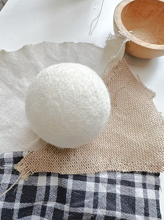 dryer ball in center of fabric