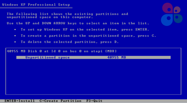 Cara Install Windows XP - Membuat Partisi