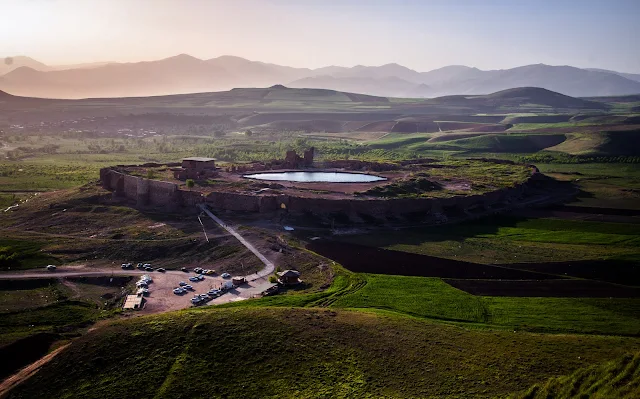 The lake and the ruins of Takht e Suleiman. Orumieh-Iran