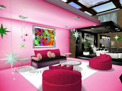 living room woman pink color