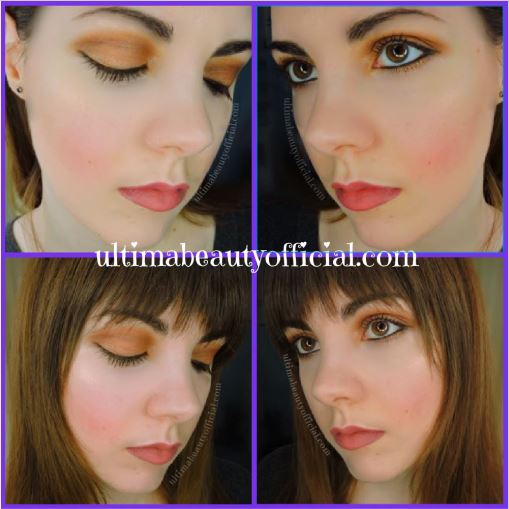 Collage of 4 photos all over Ultima Beauty wearing VIOLET VOSS: Single Eyeshadow in Bare it All andSTILA COSMETICS: Stay All Day® Liquid Lipstick in Patina