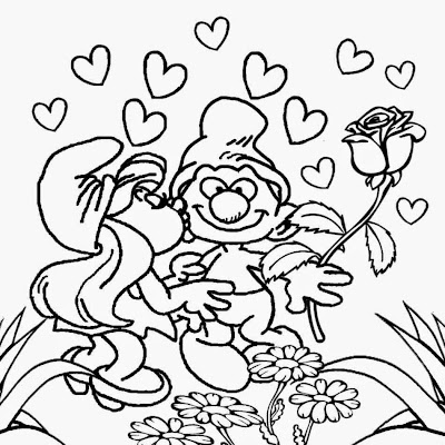 Cheerful Smurfs drawing Valentines Day free coloring pages love heart printables for older children