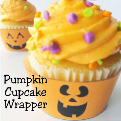 Turn plain cupcakes into a smiling treat with these cute Halloween pumpkin cupcake wrappers and toppers.  You can print and wrap these around your Halloween cupcakes for a quick and easy treat today.