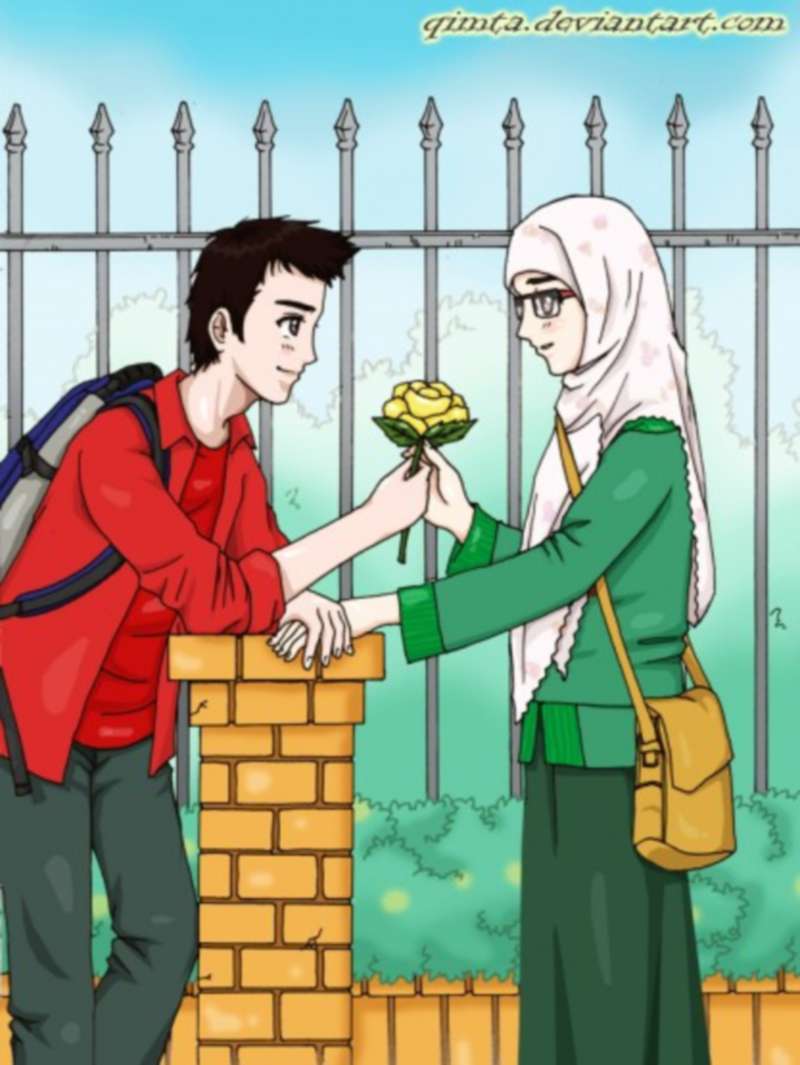 64 Gambar Animasi Pasangan Romantis Berhijab Pilihan Cikimm Com