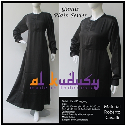 Gamis Plain Aline Alkudusy Hitam  Gamis Syar'i Hijab Al 