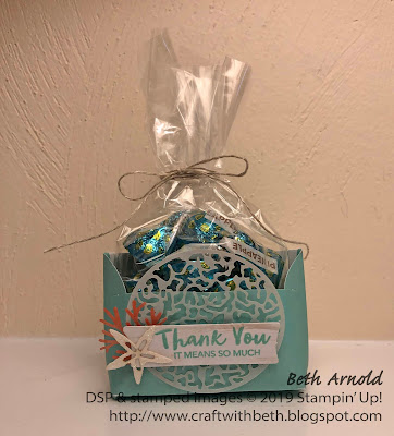 Craft with Beth: Stampin' Up! Paper Pumpkin June 2019 A Little Smile Project Kit Alternative Project Envelope Treat Bag Pouch Holder Gift Packaging Beach Coral Star Fish Thank You