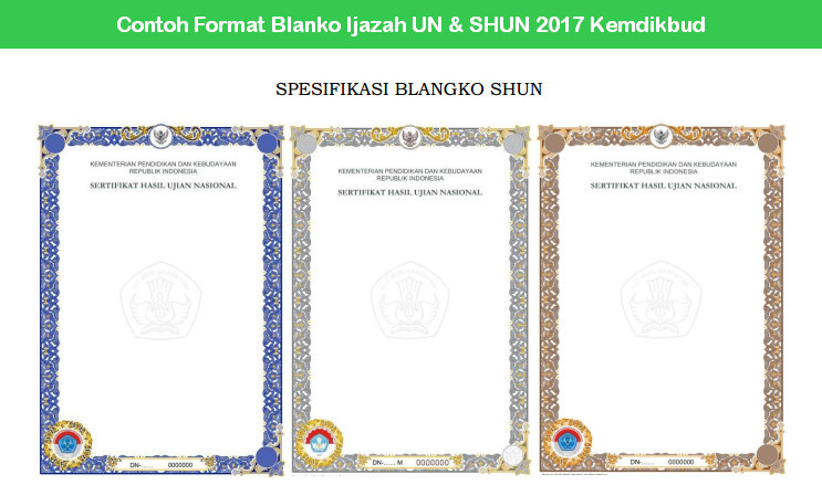 Contoh Format Blanko Ijazah UN & SHUN 2017 Kemdikbud 