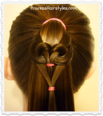 Quick and easy heart hairstyle for Valentines.  Hanging heart ponytail tutorial.