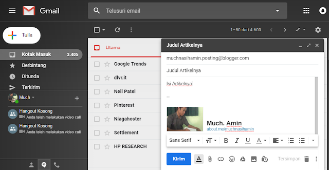 Gambar cara mengirim email untuk posting artikel