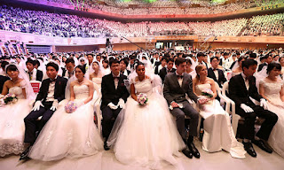 Thousands of couples attend a mass wedding held by the Unification Church on August 27, 2018 in Gapyeong, South Korea.