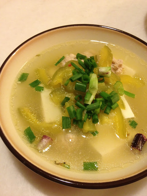 simple chinese soup with tofu and bittergourd