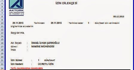 Memur izin dilekçesi örneği