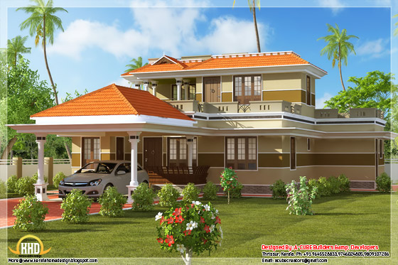 side view of 1700 square feet, 3 bhk Kerala style home design