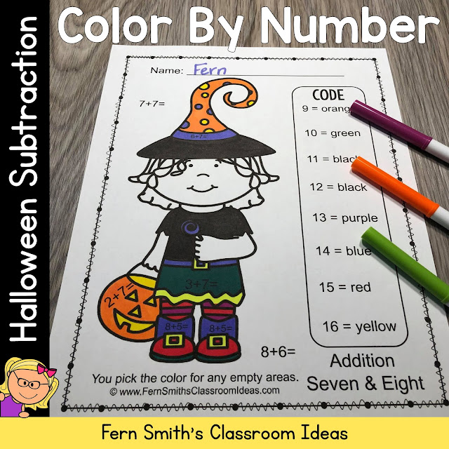 Download This Halloween Color By Numbers Non-Scary Costumed Kids Subtraction Resource to Use in Your Classroom Today!