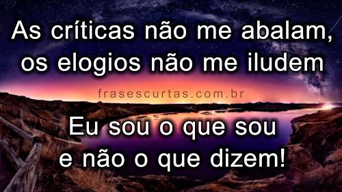 As críticas não me abalam, os elogios não me iludem, sou o que sou e não o que dizem