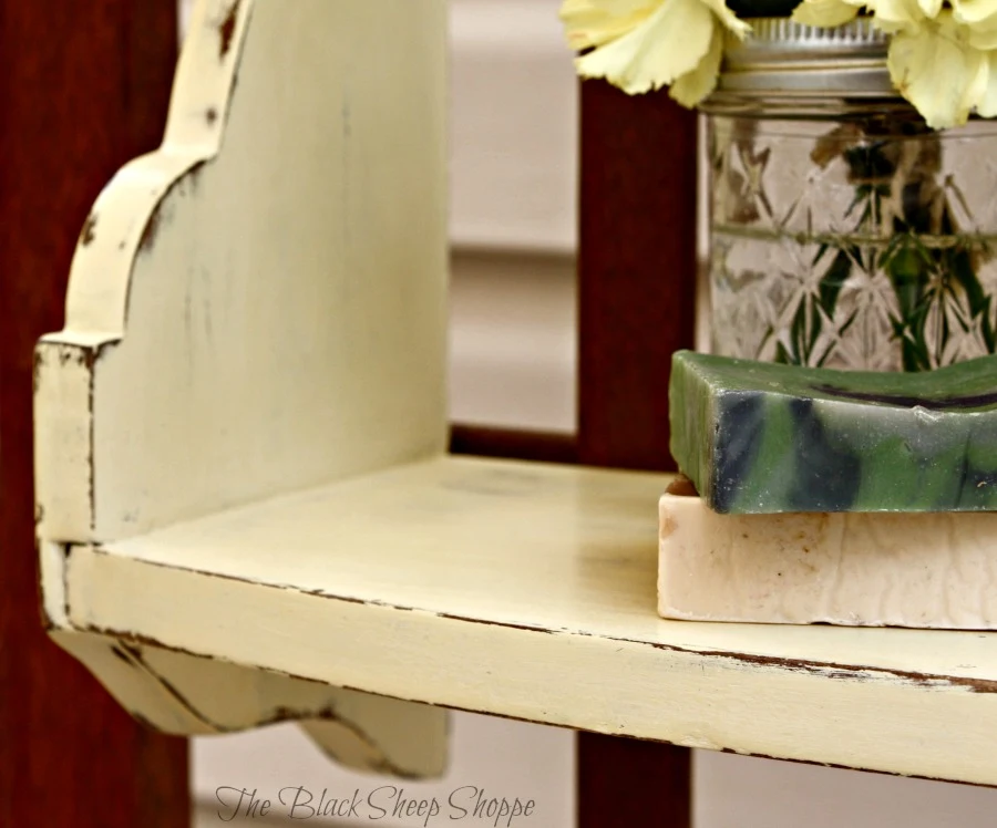 Cream chalk paint sanded for a rustic cottage style.