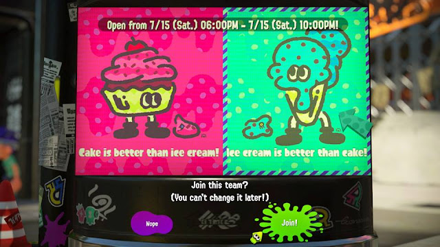 Splatoon 2 Splatfest demo Cake Ice Cream join this team selection board