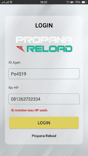 Salah ID Agen dan Nomor HP Terdaftar Propana Reload
