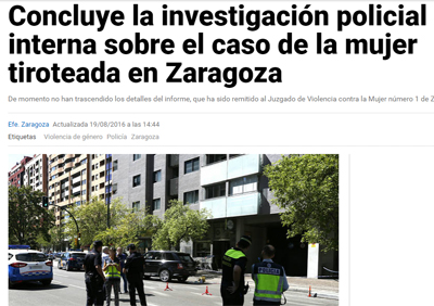 Concluye la investigación policial interna sobre el caso de la mujer tiroteada en Zaragoza